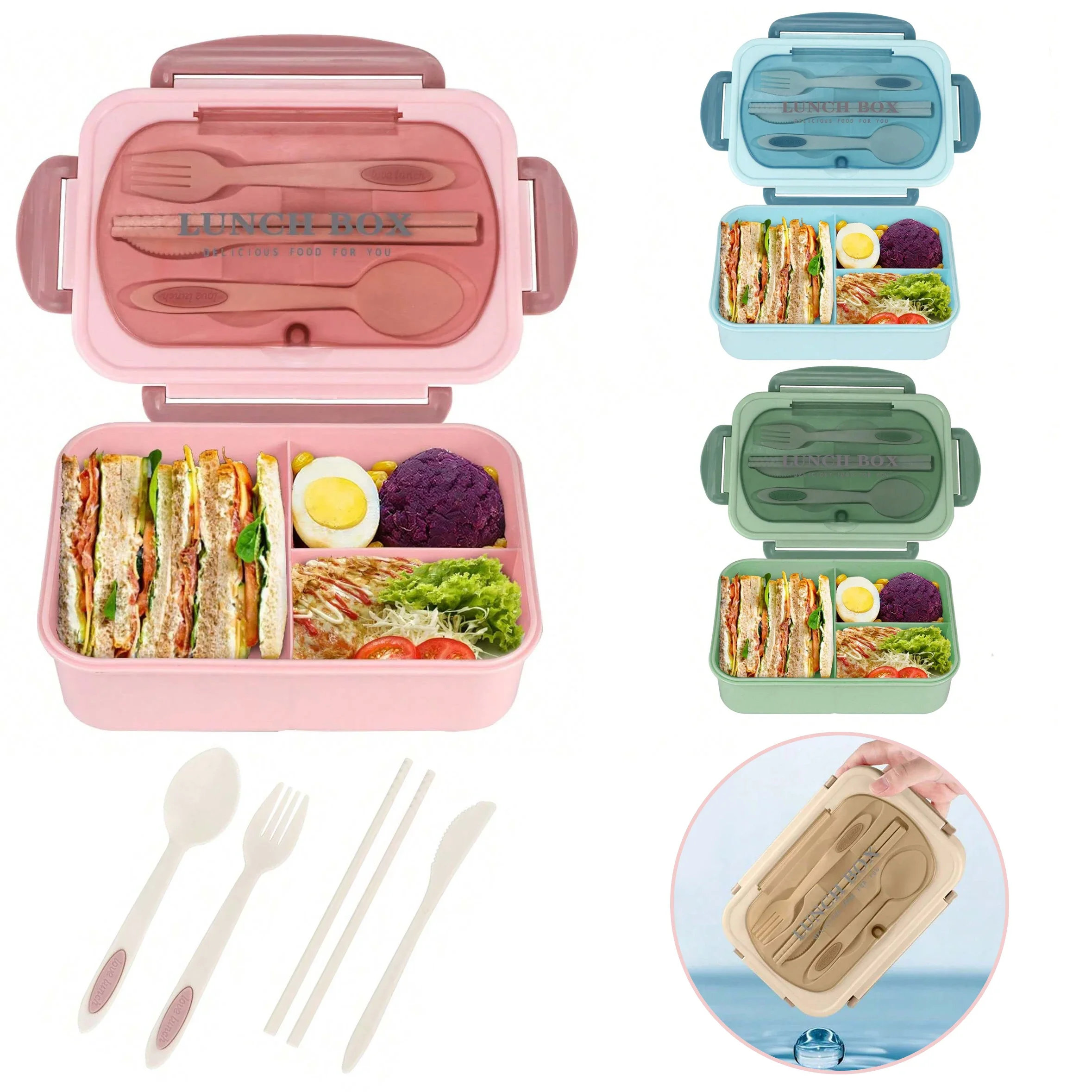 Food Storage Oven Safe - Bento-Box für Erwachsene mit 3 Fächern,