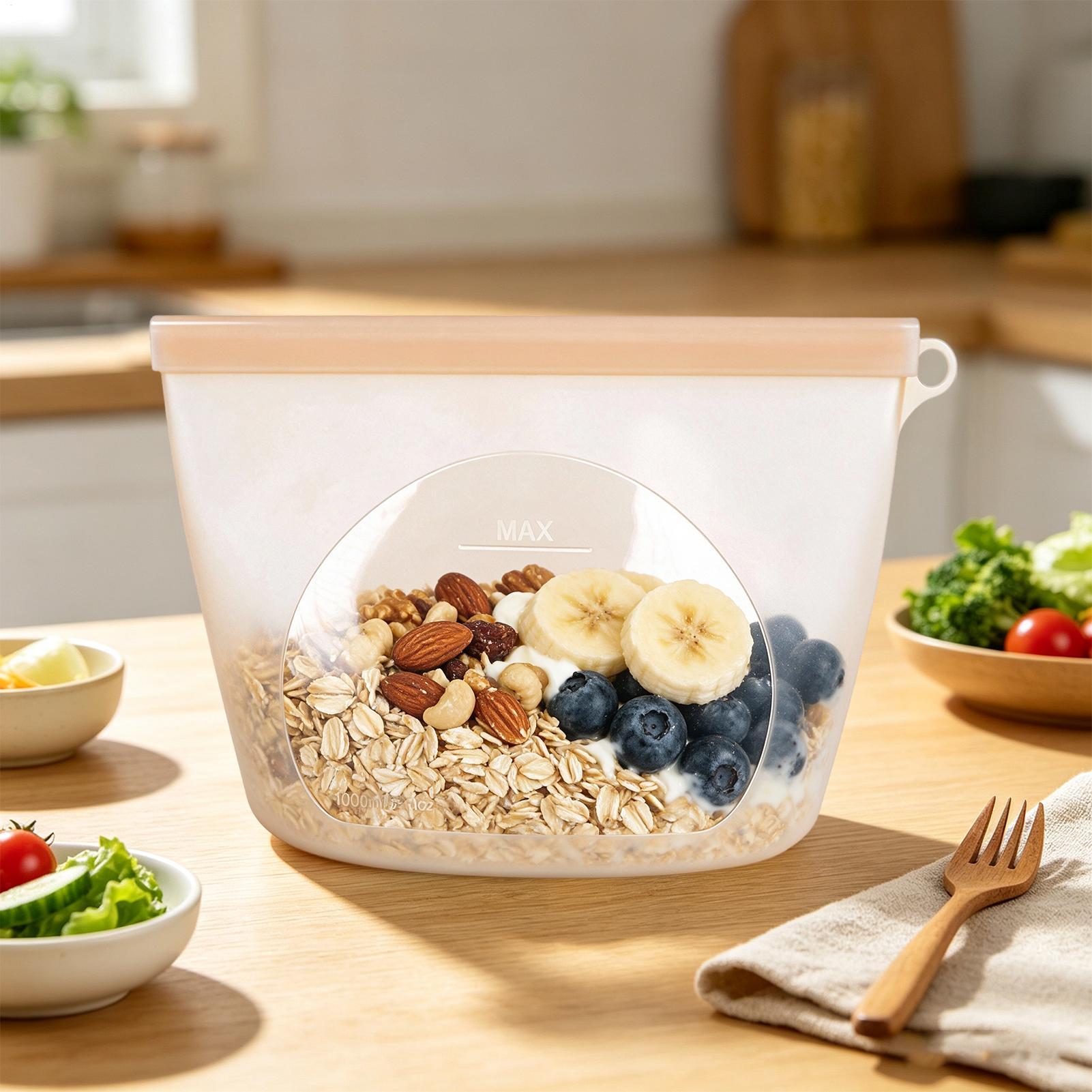 Food Storage Ziploc - Wiederverwendbare Lebensmittel-Aufbewahrungsbeutel, 1000 ml, auslaufsicher, wiederverwendbar,