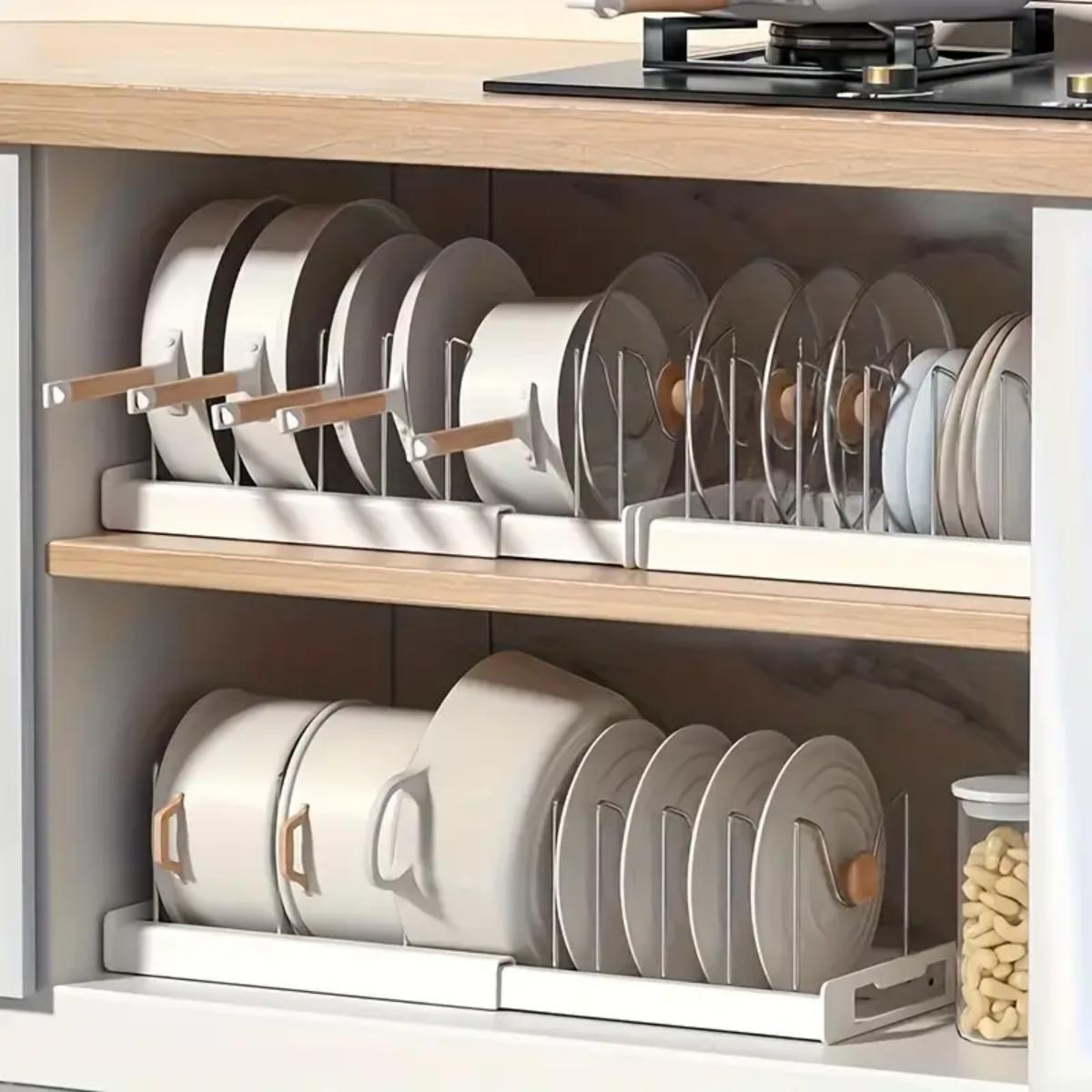 Food Storage Kitchen Cabinet - Erweiterbarer Küchen-Topf- und Pfannenorganizer für Unterschränke