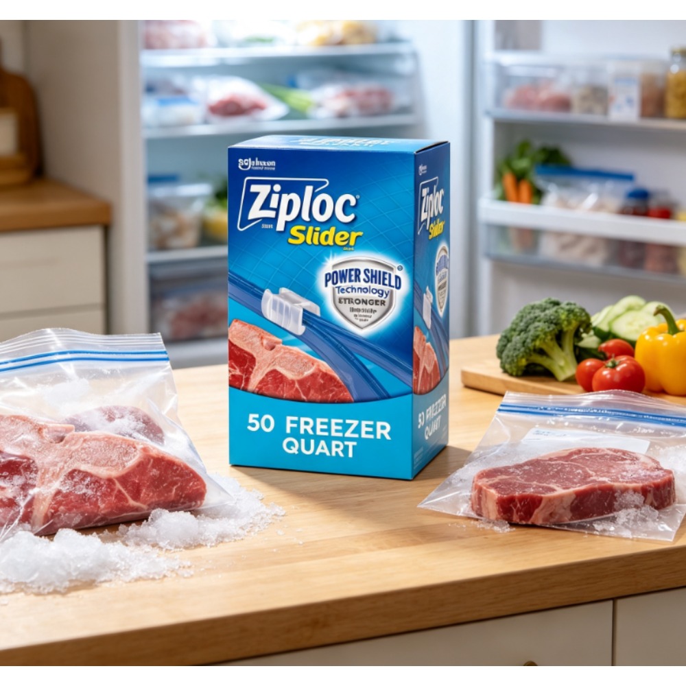 Food Storage Ziploc - Ziploc Marken-Gefrierbeutel mit Schiebeverschluss, Schulbedarf, Quart-Lebensmittelaufbewahrungsbeutel
