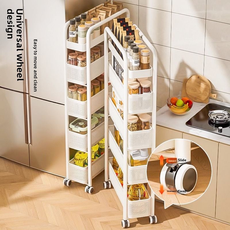 Food Storage Kitchen Cabinet - Edelstahl-Küchenspaltenregal, Kühlschrank, seitlicher ausziehbarer Schrank, Badezimmerwagen,