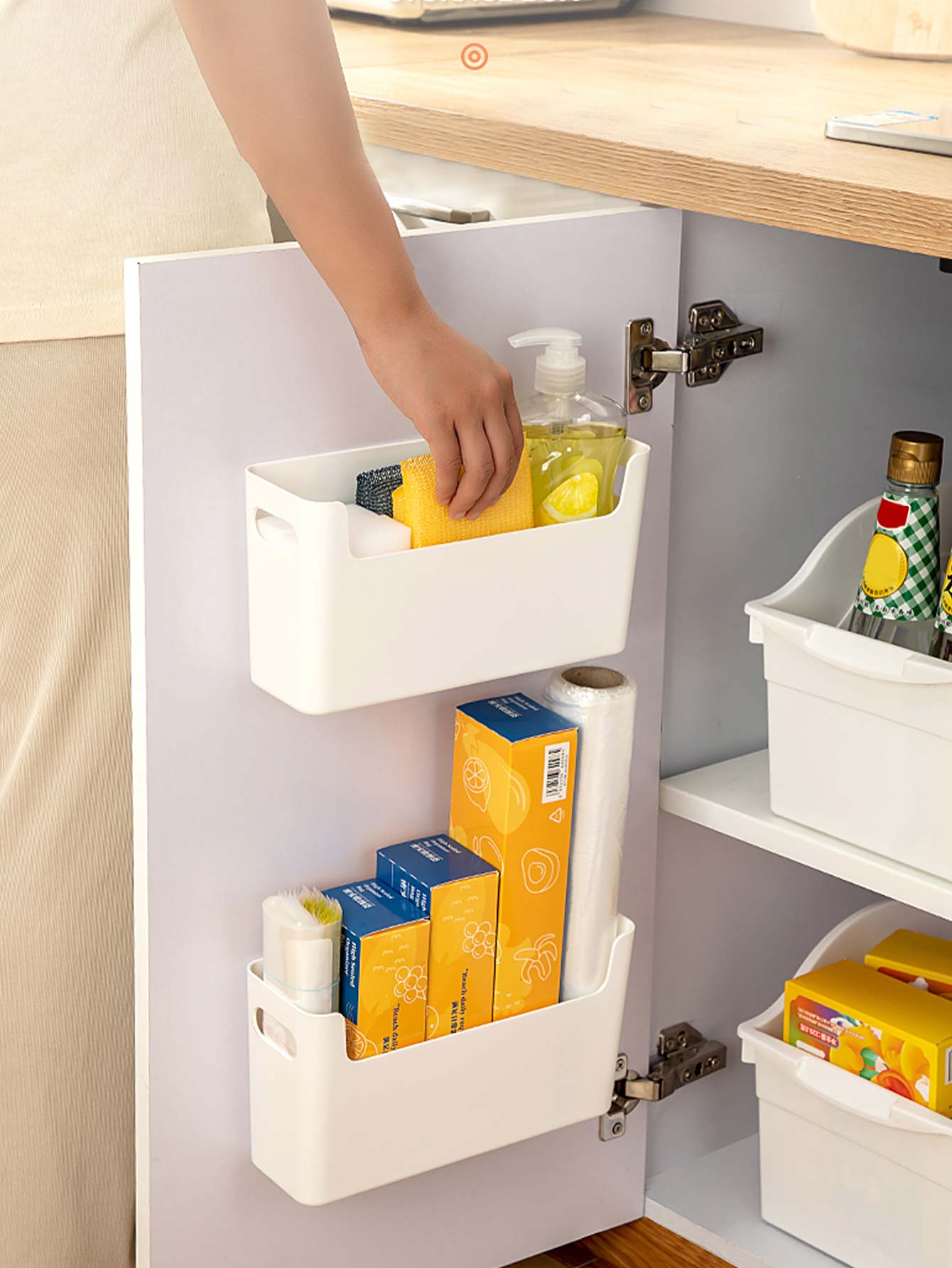 Food Storage Cabinet For Kitchen - Punch-Free Schranktür-Organizer aus Kunststoff, wandmontierte Aufbewahrungsbox,