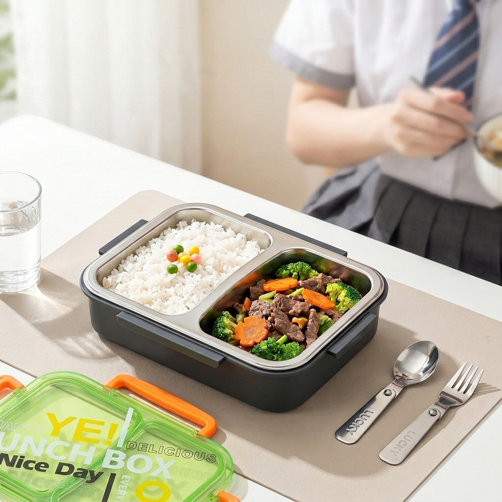 Food Storage Cabinet For Kitchen - Mikrowellengeeignete 304 Edelstahl Bento-Lunchbox mit Unterteilungen,