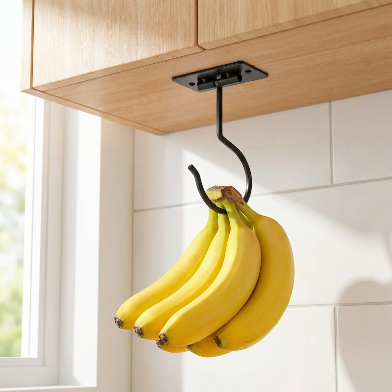 Food Storage Kitchen Cabinet - Schwarzer Metall-Selbstklebehaken, faltbares Aufbewahrungsregal, platzsparender Küchenschrank-Organizer