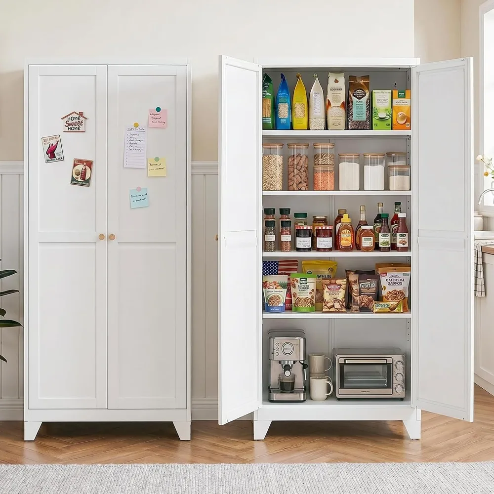 Food Storage Kitchen Cabinet - 71-Zoll Metall-Küchenvorratsschrank mit Doppelgriffen & Verstellbaren