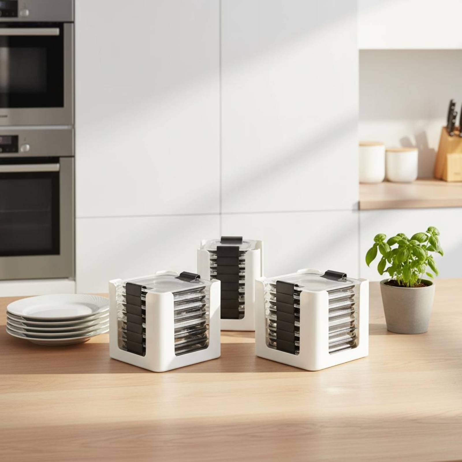 Food Storage Kitchen Cabinet - 3-teiliges Deckel-Aufbewahrungsregal Rechteckiger Lebensmittelbehälter-Deckelorganizer Abgerundete Quadratische